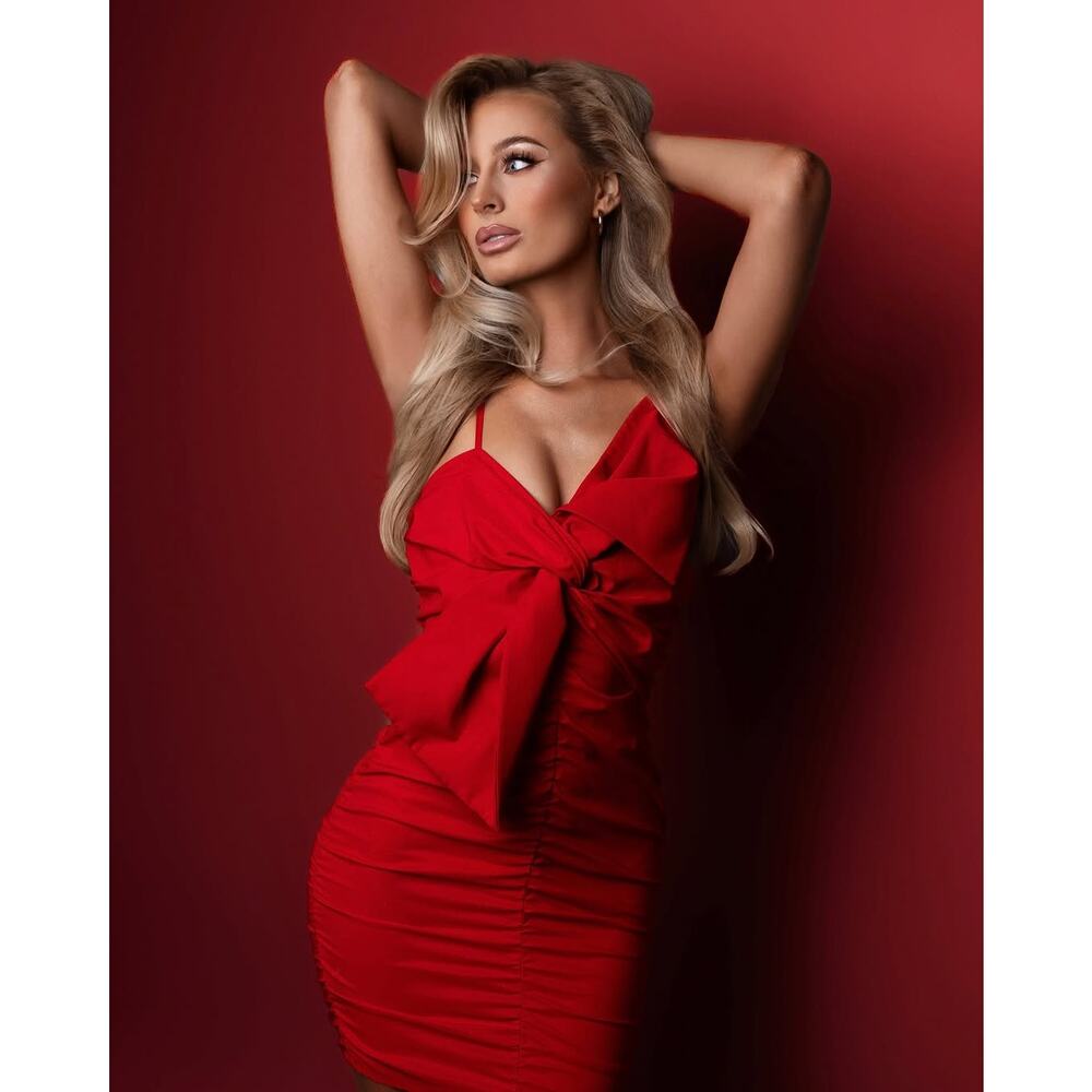 Zara Red Bow Mini Dress Ruched Bodycon Party Dress NWT - Picture 12 of 16
